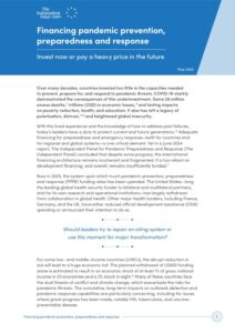 Download Financing pandemic prevention, preparedness and response: Invest now or pay a heavy price in the future